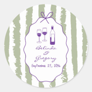 Whimsical Stripes Handwritten Painted Wedding  Classic Round Sticker