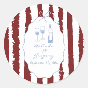 Whimsical Stripes Handwritten Painted Wedding  Classic Round Sticker