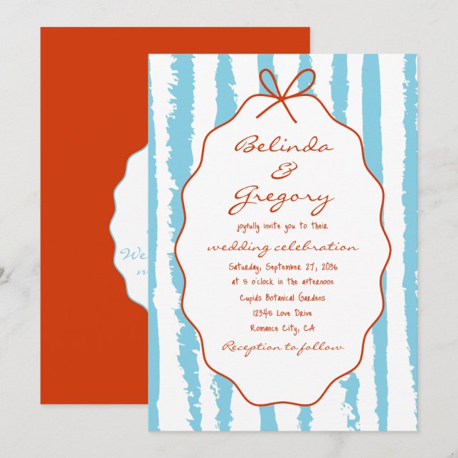 Whimsical Stripes Handwritten Painted Wedding  Invitation (Front/Back)
