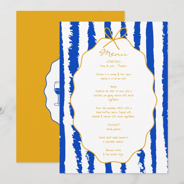 Whimsical Stripes Handwritten Painted Wedding  Menu (Front/Back)