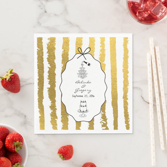Whimsical Stripes Handwritten Painted Wedding  Napkin (Insitu)
