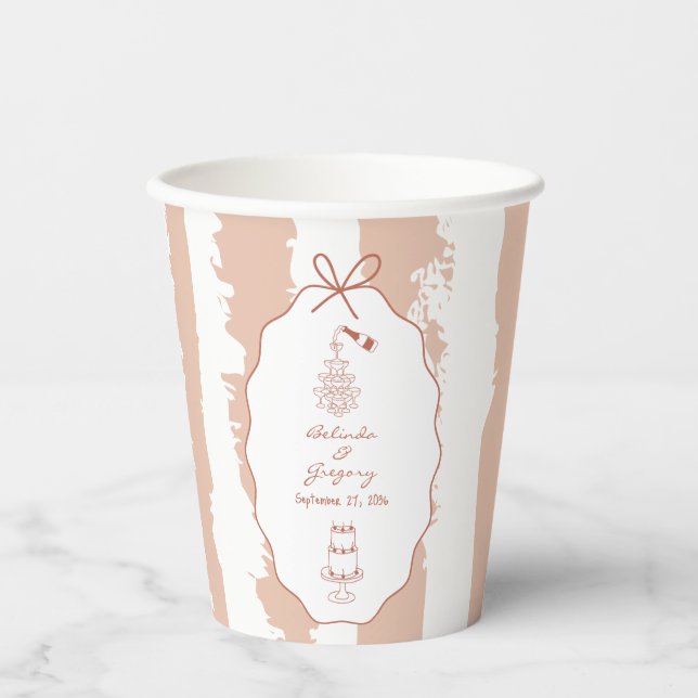 Whimsical Stripes Handwritten Painted Wedding  Paper Cups (Front)
