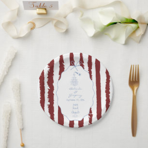 Whimsical Stripes Handwritten Painted Wedding Paper Plate
