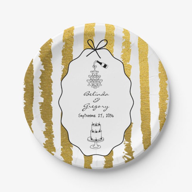 Whimsical Stripes Handwritten Painted Wedding  Paper Plate (Front)