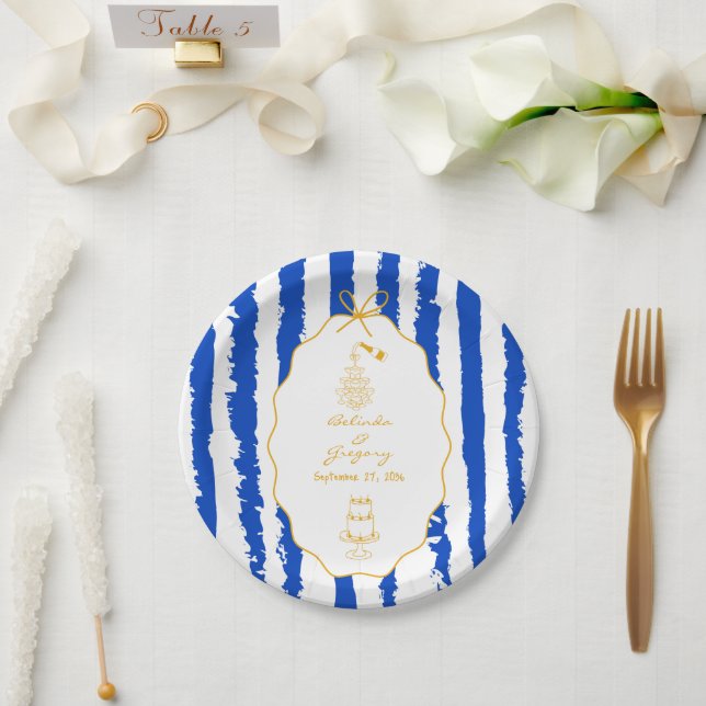 Whimsical Stripes Handwritten Painted Wedding  Paper Plate (Wedding)