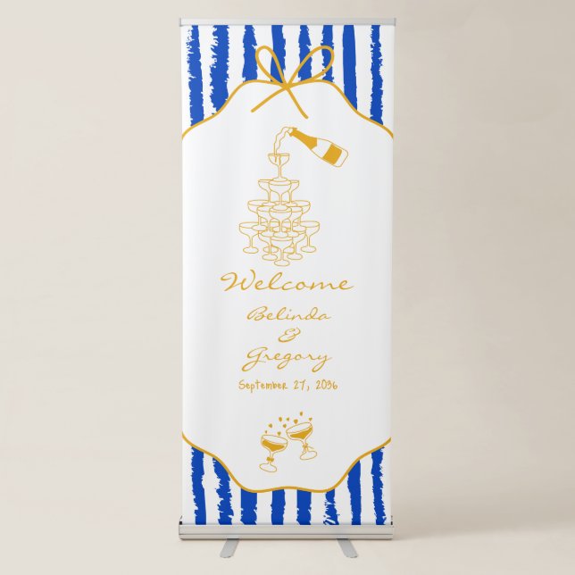 Whimsical Stripes Handwritten Painted Wedding Retractable Banner (Front)
