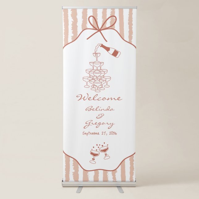 Whimsical Stripes Handwritten Painted Wedding  Retractable Banner (Front)