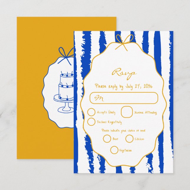 Whimsical Stripes Handwritten Painted Wedding  RSVP Card (Front/Back)