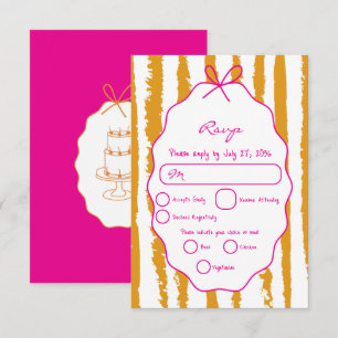Whimsical Stripes Handwritten Painted Wedding RSVP Card