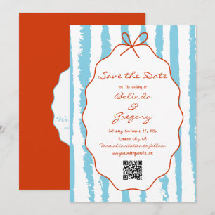 Whimsical Stripes Handwritten Painted Wedding Save The Date