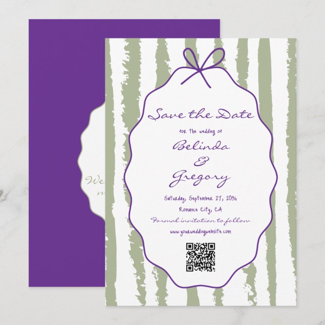 Whimsical Stripes Handwritten Painted Wedding  Save The Date (Front/Back)
