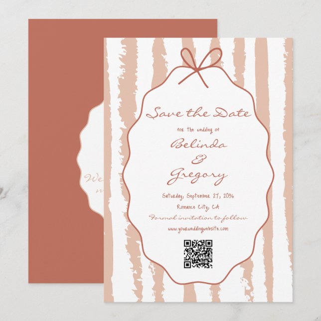 Whimsical Stripes Handwritten Painted Wedding  Save The Date (Front/Back)
