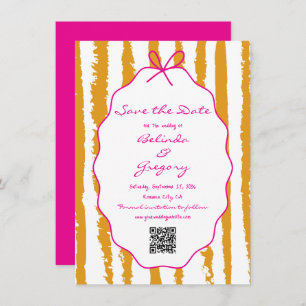 Whimsical Stripes Handwritten Painted Wedding  Save The Date
