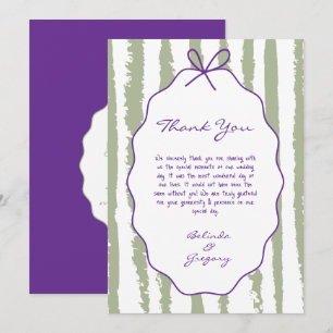 Whimsical Stripes Handwritten Painted Wedding  Thank You Card