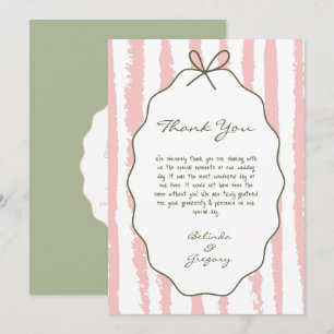 Whimsical Stripes Handwritten Painted Wedding  Thank You Card