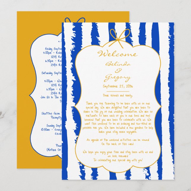 Whimsical Stripes Handwritten Wedding Itinerary Programme (Front/Back)