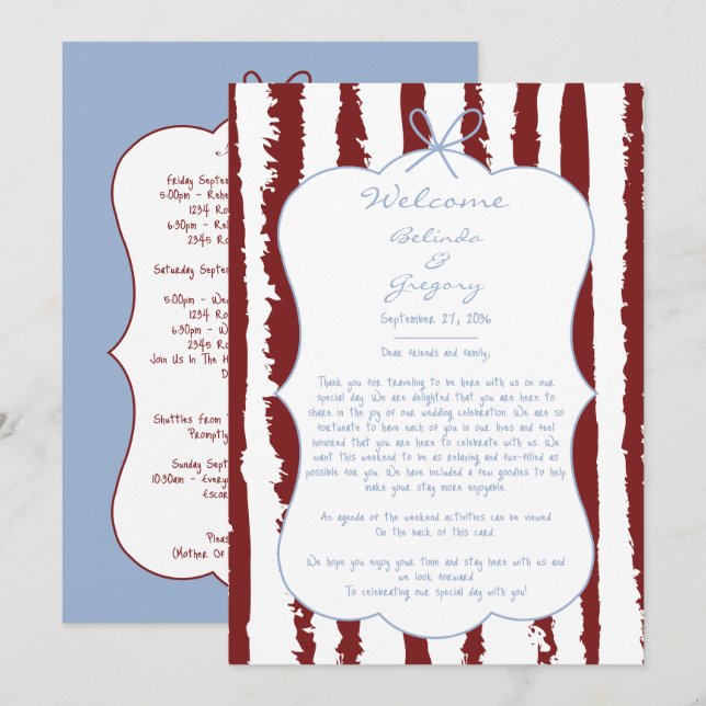 Whimsical Stripes Handwritten  Wedding Itinerary  Programme (Front/Back)