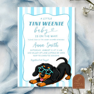 Whimsical Stripes Wiener Dog Boy Baby Shower Invitation