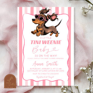 Whimsical Stripes Wiener Dog Girl Baby Shower Invitation