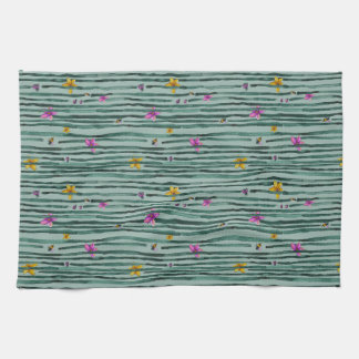 Whimsical stripes with flowers tea towel