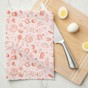 Whimsical Style Tea Party Doodle  Tea Towel