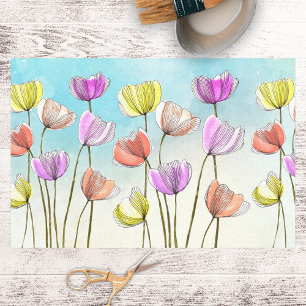 Whimsical Stylised Watercolor and Ink Flowers  Tissue Paper