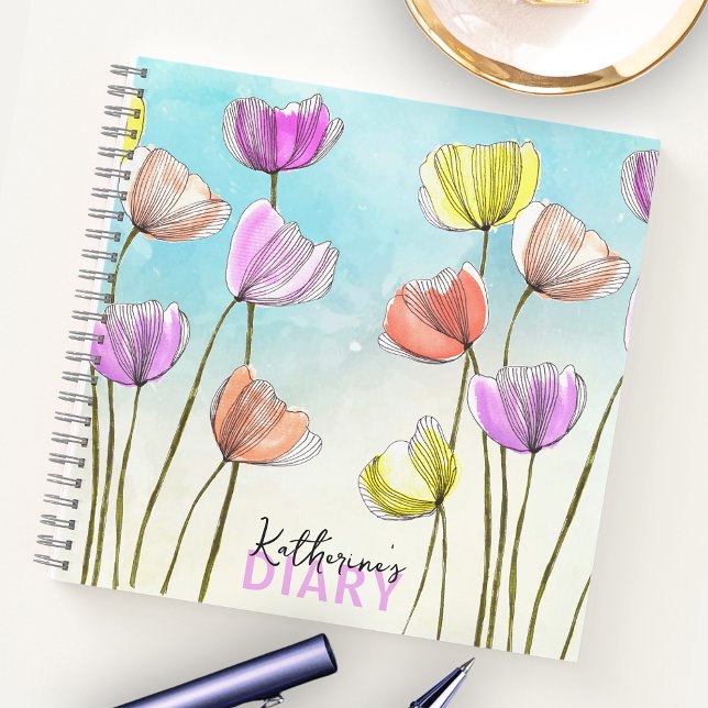 Whimsical Stylised Watercolor and Ink Tulips Diary Notebook (Creator Uploaded)
