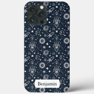 Whimsical Stylish Stars Rocket Spaceship Custom iPhone 13 Pro Max Case