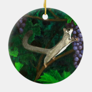 Whimsical Sugar Glider in Grape Vines Ceramic Tree Decoration