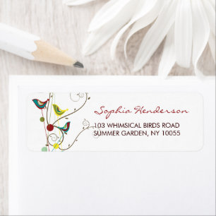 Whimsical Summer Birds And Swirls Address Labels