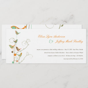 Whimsical Summer Birds And Swirls Wedding Invite