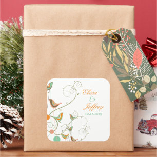 Whimsical Summer Birds Swirls Chic Garden Wedding Square Sticker