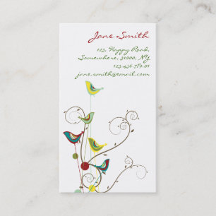 Whimsical Summer Birds Swirls Modern Nature Vines Business Card