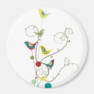 Whimsical Summer Birds Swirls Modern Nature Vines Magnet