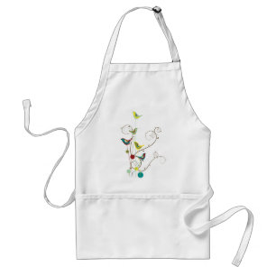 Whimsical Summer Birds Swirls Modern Nature Vines Standard Apron
