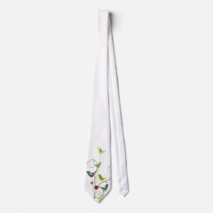 Whimsical Summer Birds Swirls Modern Nature Vines Tie