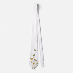 Whimsical Summer Birds Swirls Modern Nature Vines Tie