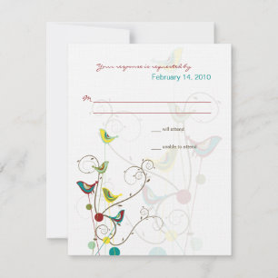 Whimsical Summer Birds & Swirls Wedding RSVP Card