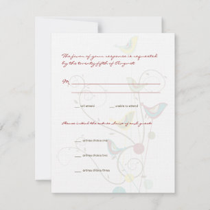 Whimsical Summer Birds & Swirls Wedding RSVP Card