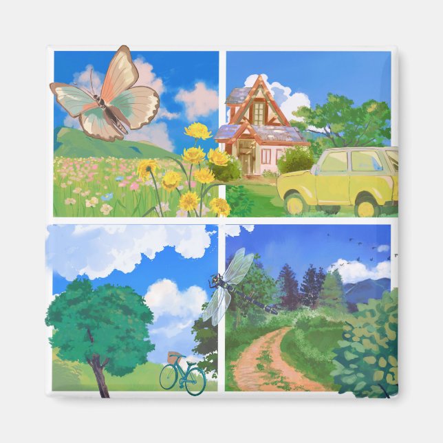 Whimsical Summer Countryside Magnet (Front)