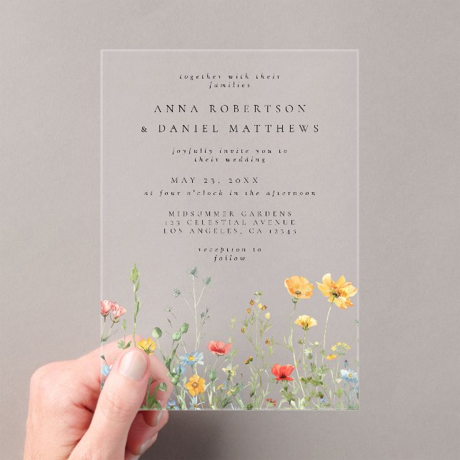 Whimsical Summer Floral Wedding Acrylic Invitations (Insitu (Handheld))