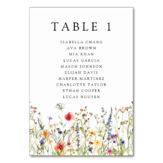 Whimsical Summer Floral Wedding  Table Number