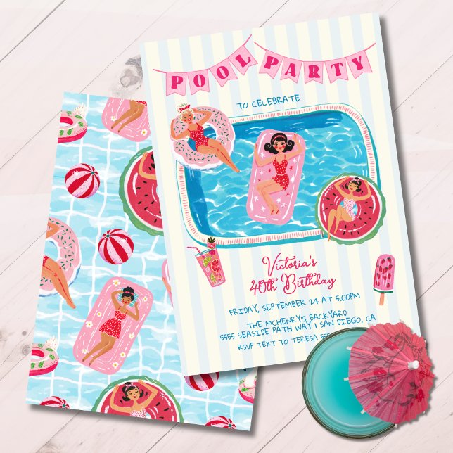 Whimsical Summer Girly Pool Party Invitation (Creator Uploaded)