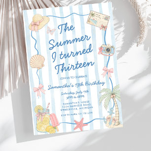 Whimsical Summer I Turned Thirteen 13th Birthday  Invitation