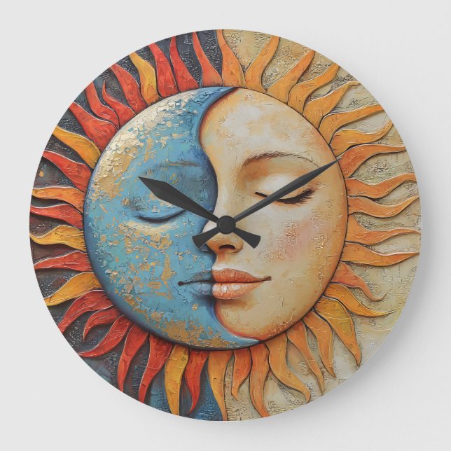 Whimsical Sun and Moon  Large Clock (Front)