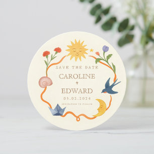 Whimsical Sun and Moon Round Save the Date Invitation