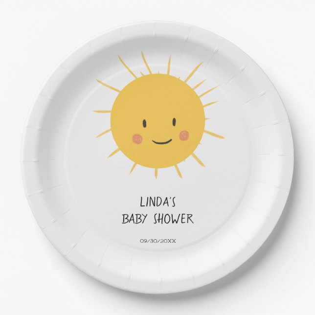 Whimsical Sun Baby Shower Paper Plate (Front)