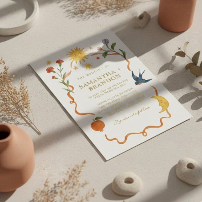 Whimsical Sun & Moon Floral Gold Foil Wedding  (Creator Uploaded)