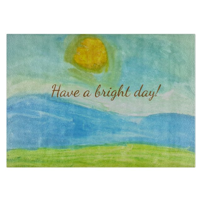 Whimsical Sun Watercolor "Have a Bright Day" Cutting Board (Front)