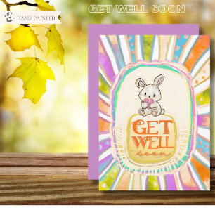 Whimsical Sunburst Bunny Get Well Soon Flat Card